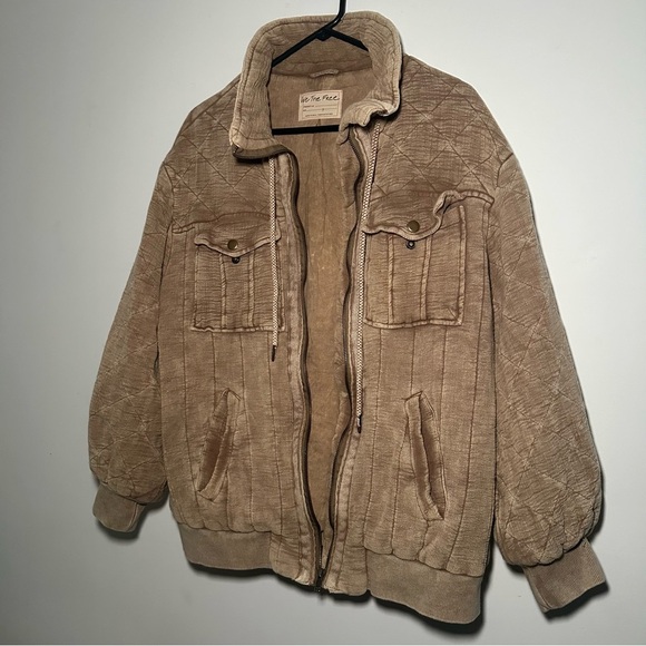 We The Free People Luna Cozy Lagenlook Quilted Puffer Neutral Bomber Jacket S - Picture 3 of 15
